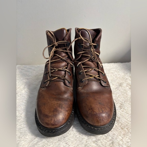 Brown Leather Georgia Boot Wedge Work Boots Leather Laces - Size 8 - Picture 2 of 8